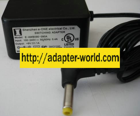 SHENZEN E-ONE E-AWB090-090A AC ADAPTER 9VDC 1A NEW -( ) 1.5x4mm